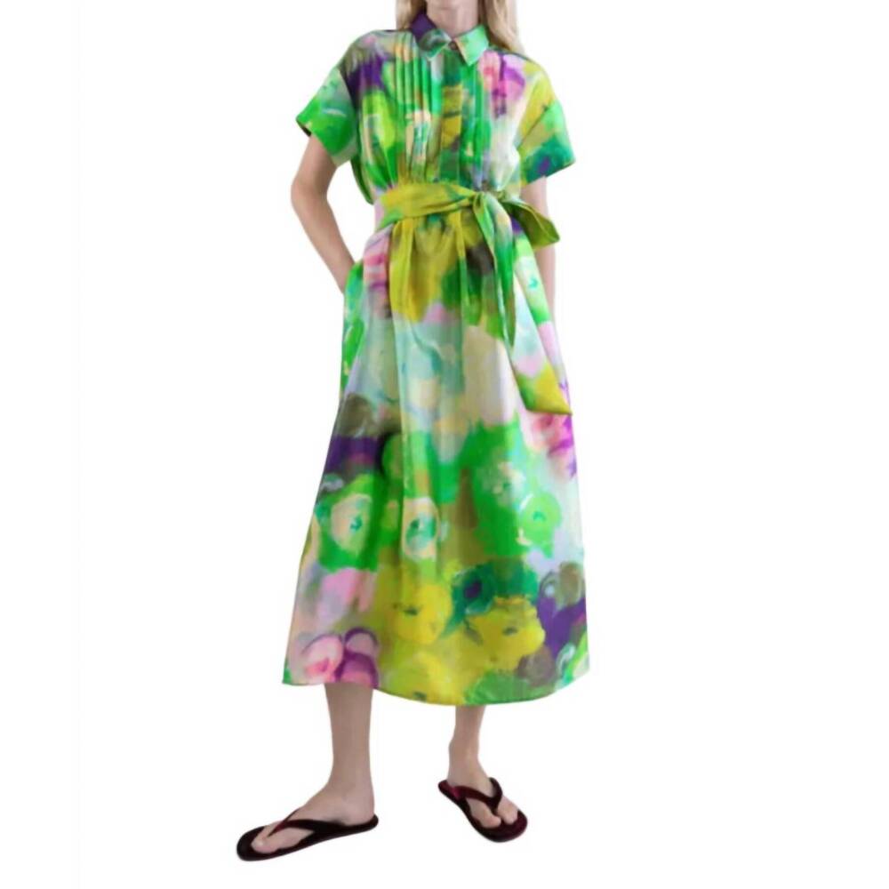 NEW PSOPHIA bloomlight pleated dress in green multi